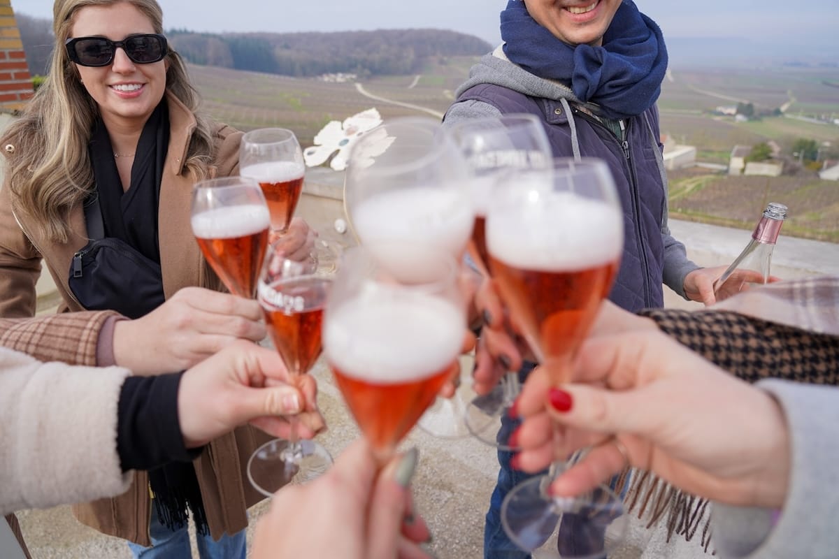 Having fun with my group on the Champagne tour